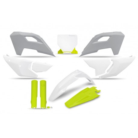 UFO sada plastů HUSQVARNA TC 125 / 250 '23-'24, FC 250 / 350 / 450 '23-'24, FX 350 / 450 '23-'24, TX 300 '24 (bílá/žlutá/šedá)