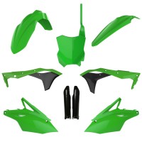 Sada plastů (FULL KIT) KAWASAKI KXF 250 '17-'20, v sadě přední tabulka a kryty tlumičů (zelená),POLISPORT