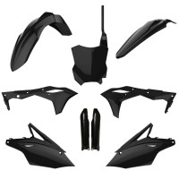 Sada plastů (FULL KIT) KAWASAKI KXF 250 '17-'20, v sadě přední tabulka a kryty tlumičů (černá),POLISPORT