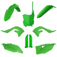 Sada plastů (FULL KIT) KAWASAKI KXF 250 '21-'24 KXF 450 '19-'23, v sadě přední tabulka a kryty tlumičů (zelená),POLISPORT