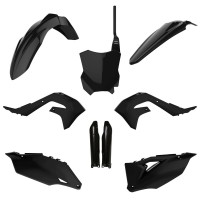 Sada plastů (FULL KIT) KAWASAKI KXF 250 '21-'24 KXF 450 '19-'23, v sadě přední tabulka a kryty tlumičů (černá),POLISPORT