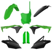 Sada plastů (FULL KIT) KAWASAKI KXF 250 '17-'20, v sadě přední tabulka a kryty tlumičů (zelená/černá),POLISPORT