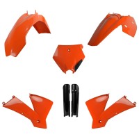 Sada plastů (FULL KIT) KTM SX '03-'04, v sadě přední tabulka a kryty tlumičů (oranžová),POLISPORT