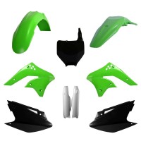Sada plastů (FULL KIT) KAWASAKI KX 250F '06-'08, v sadě přední tabulka a kryty tlumičů (zelená/černá),POLISPORT
