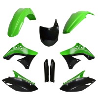 Sada plastů (FULL KIT) KAWASAKI KX 250F '09-'12, v sadě přední tabulka a kryty tlumičů (zelená/černá),POLISPORT