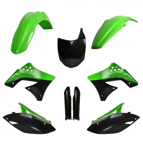 Sada plastů (FULL KIT) KAWASAKI KX 250F '09-'12, v sadě přední tabulka a kryty tlumičů (zelená/černá),POLISPORT