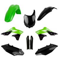 Sada plastů (FULL KIT) KAWASAKI KX 250F '13-'16, v sadě přední tabulka a kryty tlumičů (zelená/černá),POLISPORT