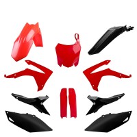 Sada plastů (FULL KIT) HONDA CRF 250R '14-'17 CRF 450R '13-'16, v sadě přední tabulka a kryty tlumičů (červená/černá),POLISPORT