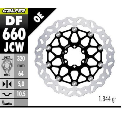 Přední brzdový kotouč APRILIA BENELLI BIMOTA CAGIVA DUCATI KTM, MOTO GUZZI YAMAHA (320X64X5) (WAVE FLOATING), GALFER