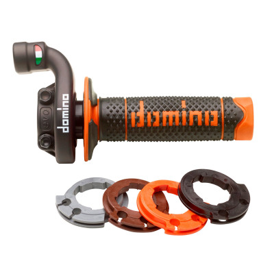 DOMINO kompletní plynová rukojeť s gripy OFF ROAD KTM/HUSQVARNA/GASGAS 4T (černá/oranžová)