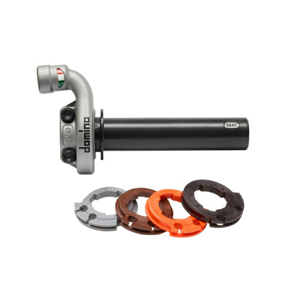 DOMINO kompletní plynová rukojeť OFF ROAD KTM/HUSQVARNA/GASGAS 4T (stříbrná), bez gripů