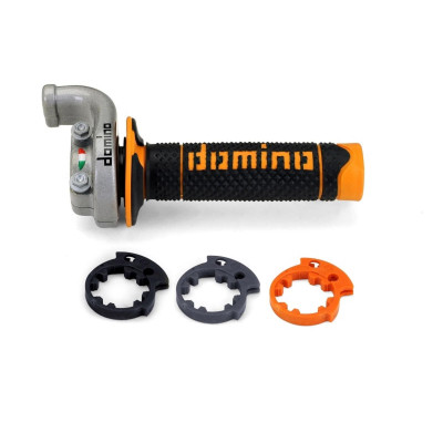 DOMINO kompletní plynová rukojeť s gripy OFF ROAD KTM/HUSQVARNA/GASGAS 4T (stříbrná/oranžová)